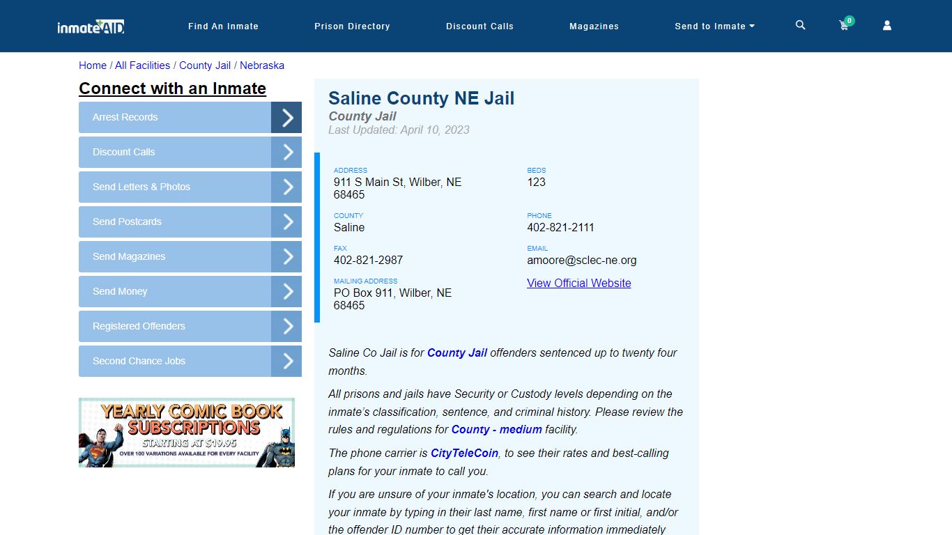 Saline County NE Jail - Inmate Locator