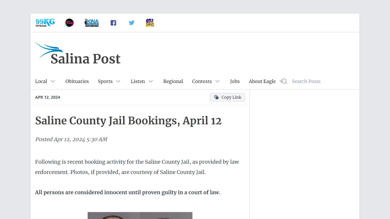 Saline County Jail Bookings, April 12 - Salina Post