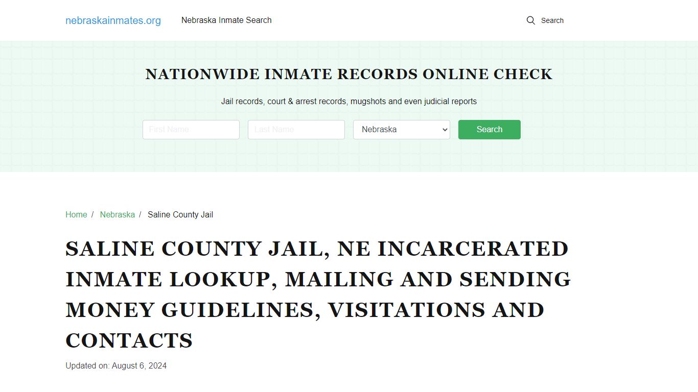 Saline County Jail, NE: Offender Locator, Visitation & Contact Info