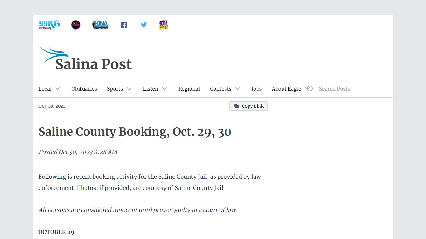 Saline County Booking, Oct. 29, 30 - Salina Post